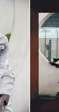 赵露思清爽丸子头造型街拍写真，搭配牛仔服牛仔裤套装，元气十足