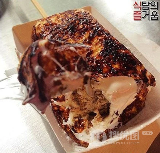 韩国路边美食小吃之一，美味的烤棉花糖冰激凌图片 第4张