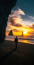 唯美的海上木栈道夕阳手机壁纸