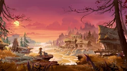 彩绘风格山水森林场景插画壁纸图片