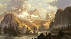 彩绘风格山水森林场景插画壁纸图片