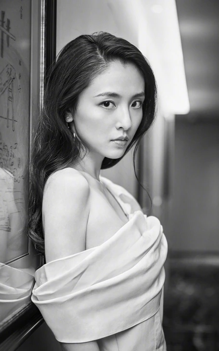吴倩气质冷艳露半肩连衣短裙写真图片