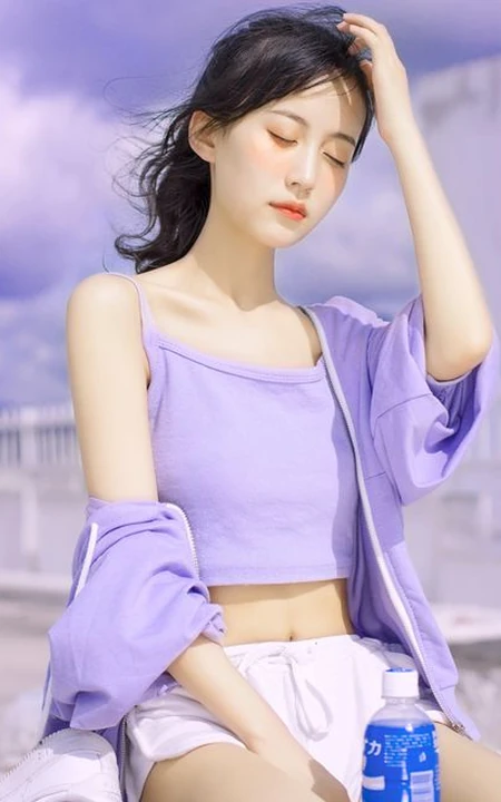 骨感美，浅粉浅粉的苗条骨感纤细线条少女户外街拍美照