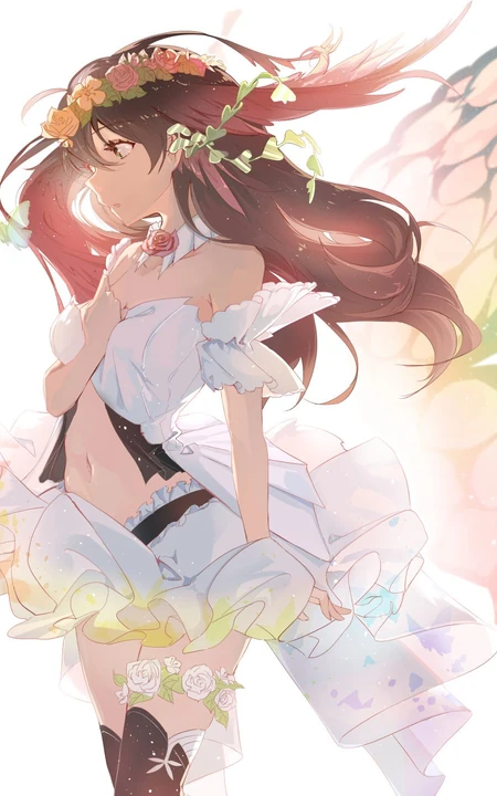 头戴花冠的二次元动漫少女超美插画图片