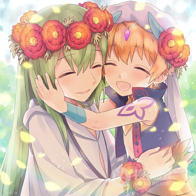 头戴花冠的二次元动漫少女超美插画图片