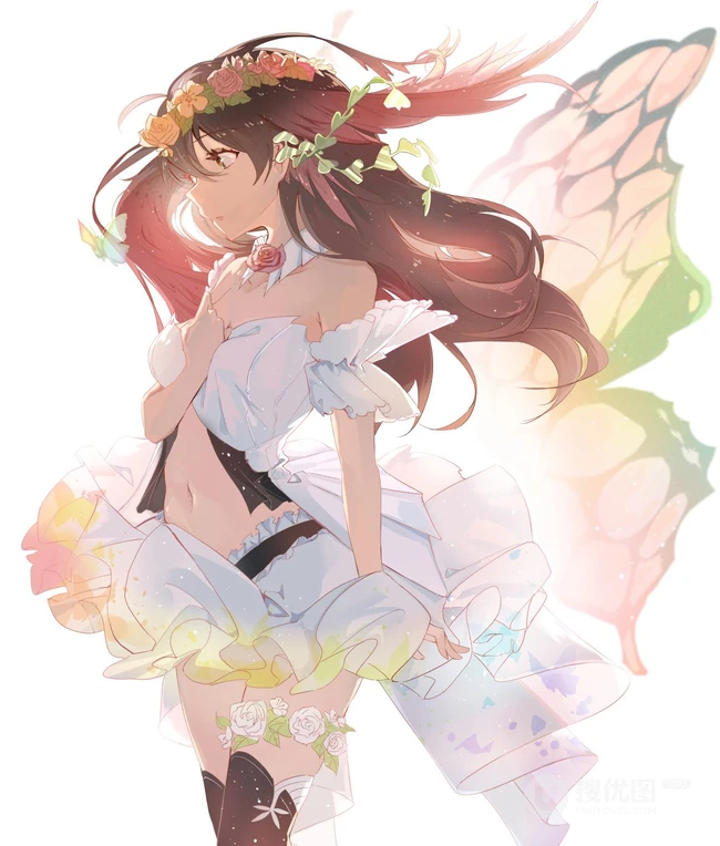头戴花冠的二次元动漫少女超美插画图片