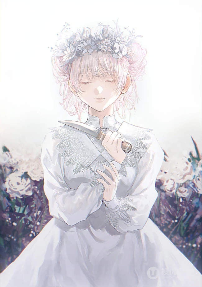 头戴花冠的二次元动漫少女超美插画图片