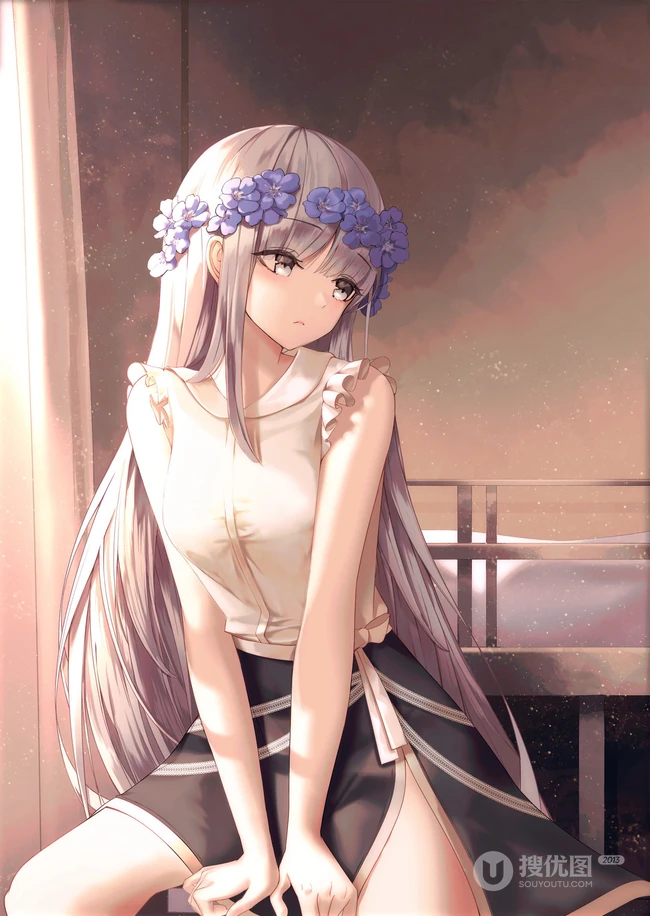 头戴花冠的二次元动漫少女超美插画图片
