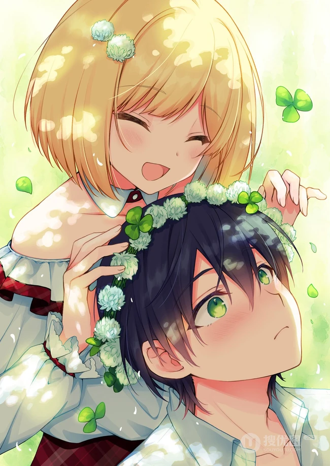 头戴花冠的二次元动漫少女超美插画图片