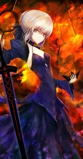 手机游戏FGO黑saber人物美图，精选二次元手绘黑saber人物插画图片