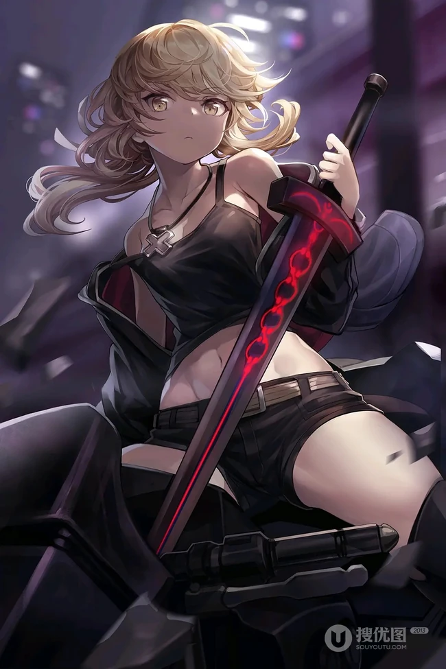手机游戏FGO黑saber人物美图，精选二次元手绘黑saber人物插画图片