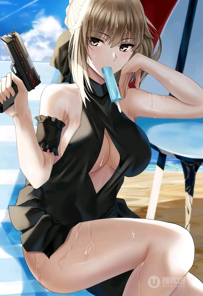 手机游戏FGO黑saber人物美图，精选二次元手绘黑saber人物插画图片