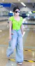 蔡卓宜穿低领装上衣现身机场小露气质街拍图片