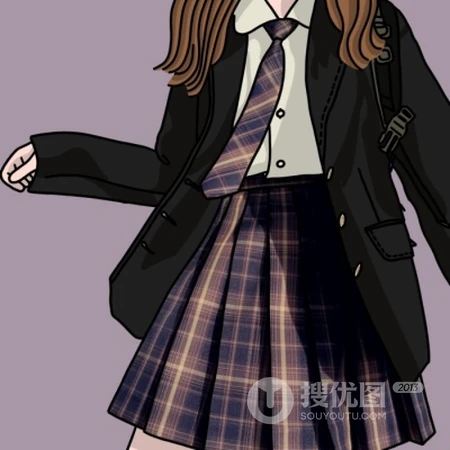 穿格纹短裙的可爱不露脸好看女生纯手绘插画头像图片