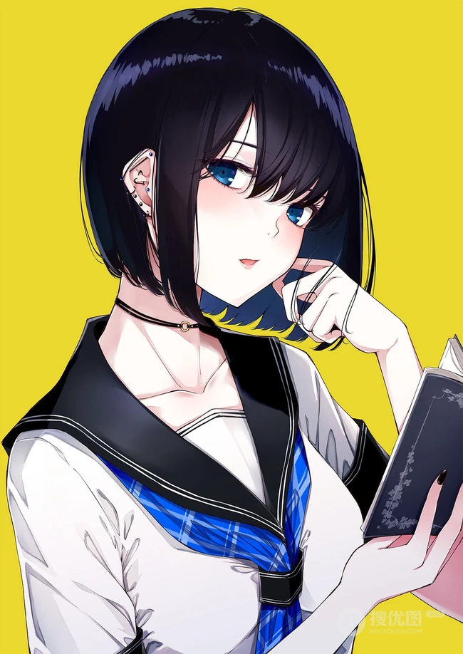 戴耳环，耳钉的美丽时尚动漫少女插画图集
