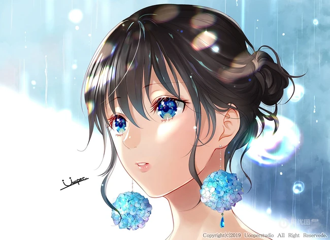 戴耳环，耳钉的美丽时尚动漫少女插画图集