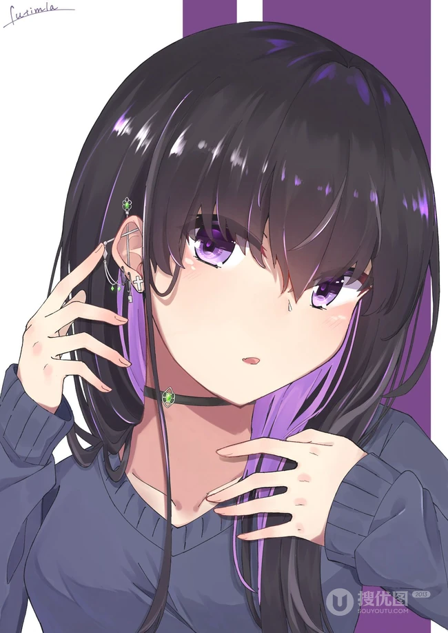 戴耳环，耳钉的美丽时尚动漫少女插画图集