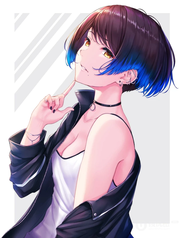 戴耳环，耳钉的美丽时尚动漫少女插画图集