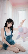 气质甜美可爱匀称女孩穿着背带牛仔裤室内气质写真图集