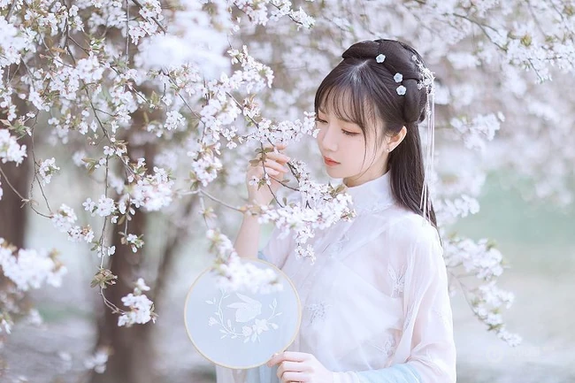 仙气飘飘古装汉服女生梨花树下唯美摄影写真图集