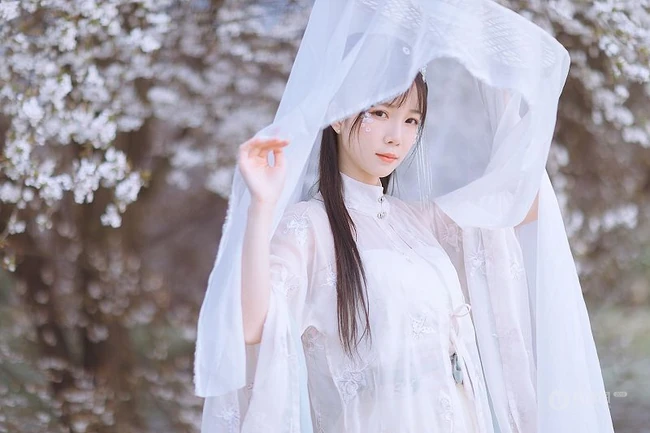 仙气飘飘古装汉服女生梨花树下唯美摄影写真图集