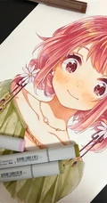 马克笔下可爱的动漫学生少女，纯马克笔手绘动漫少女人物图片作品