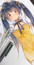 马克笔下可爱的动漫学生少女，纯马克笔手绘动漫少女人物图片作品