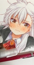 马克笔下可爱的动漫学生少女，纯马克笔手绘动漫少女人物图片作品