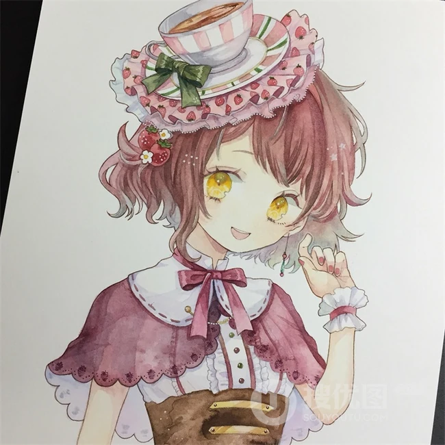 马克笔下可爱的动漫学生少女，纯马克笔手绘动漫少女人物图片作品