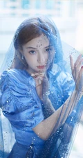 网络红人，微博气质女生林小宅晒轻纱篮裙盖头上写真美照