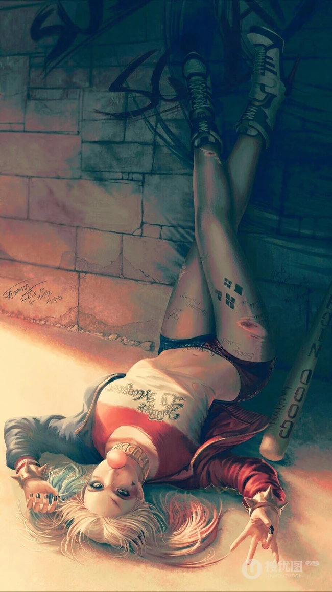 倒立的DC动漫人物&ldquo;女小丑&rdquo;手机壁纸