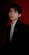 王源全黑西服套装帅气侧颜写真图片