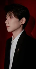 王源全黑西服套装帅气侧颜写真图片