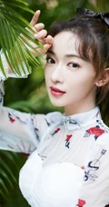 吴谨言印花透明轻纱白裙户外泳池戏水唯美写真