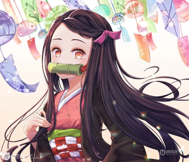 夏日的风铃是不是特别的悦耳？二次元动漫女生和风铃唯美插画图片