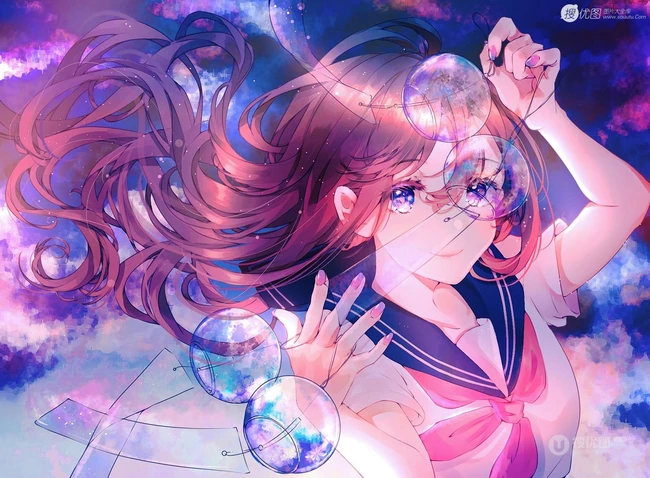 夏日的风铃是不是特别的悦耳？二次元动漫女生和风铃唯美插画图片