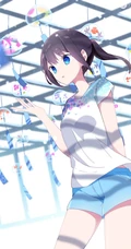 夏日的风铃是不是特别的悦耳？二次元动漫女生和风铃唯美插画图片