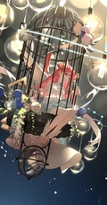 笼中鸟，二次元动漫少女和鸟笼唯美高清插画图片