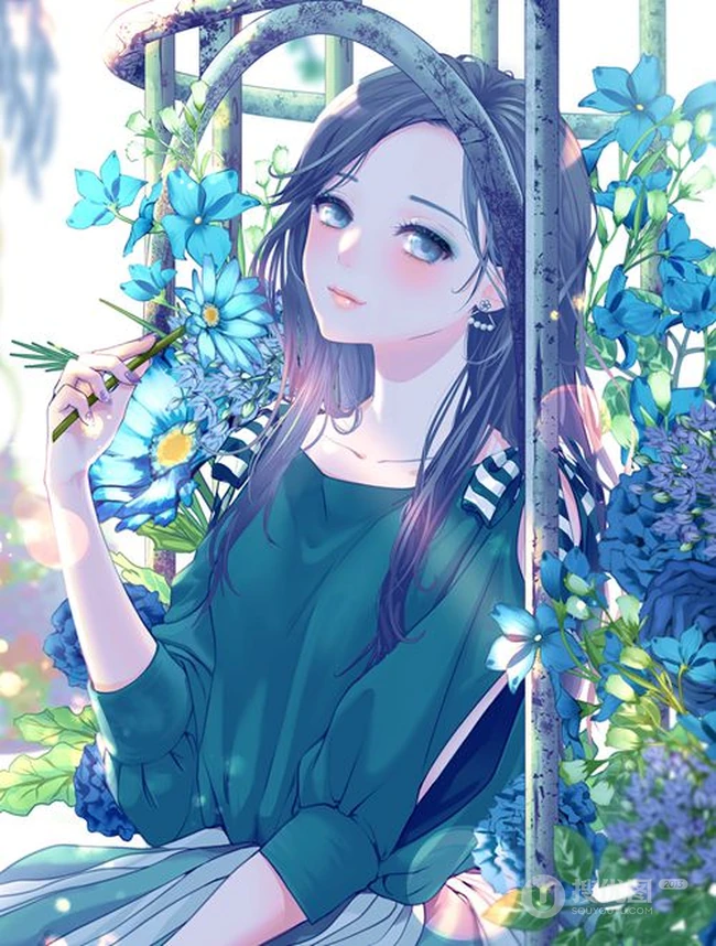 笼中鸟，二次元动漫少女和鸟笼唯美高清插画图片