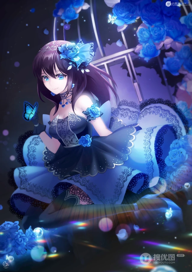 笼中鸟，二次元动漫少女和鸟笼唯美高清插画图片