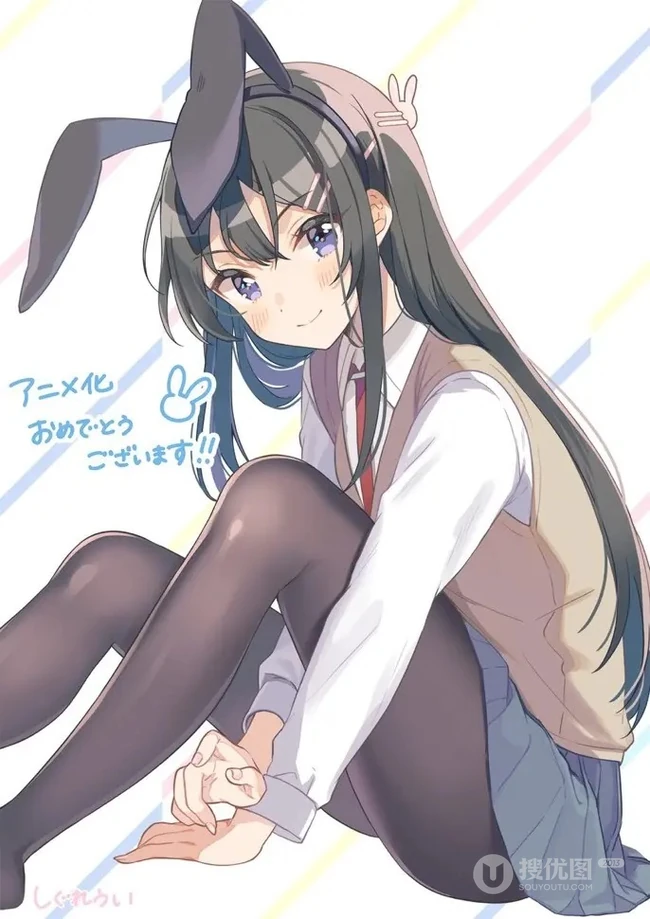 兔耳朵，主题造型，二次元动漫女生紧身死库水，袜装主题造型插画美图