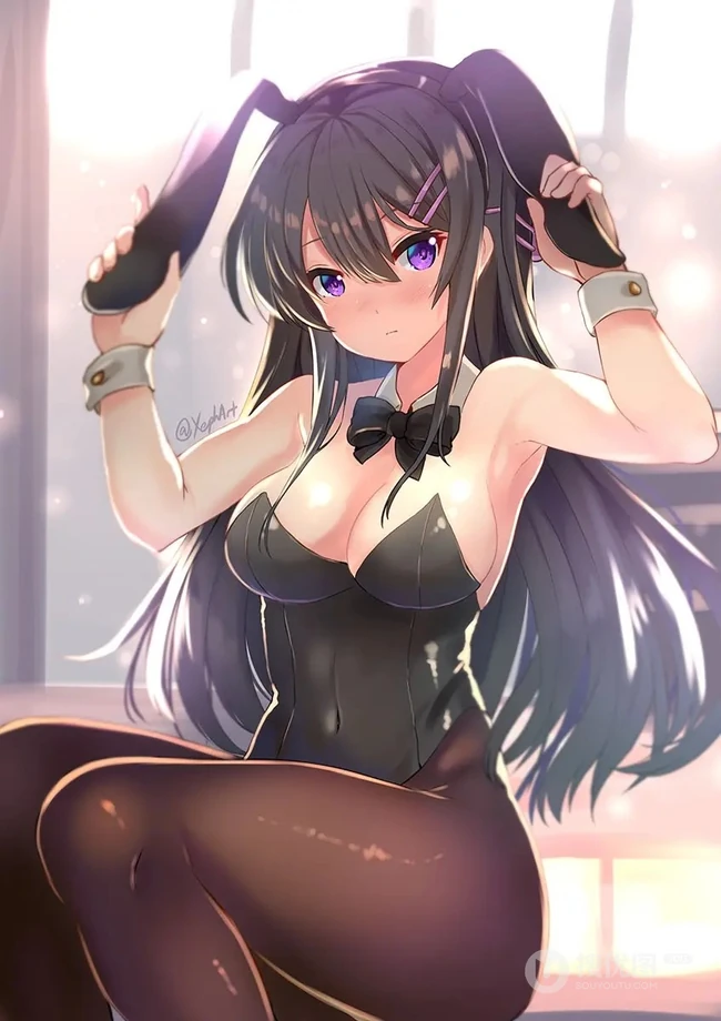 兔耳朵，主题造型，二次元动漫女生紧身死库水，袜装主题造型插画美图