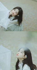 手拿雨伞的清纯白衣少女优优下雨天户外摄影写真美图
