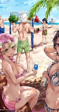 热浪滚滚，来体验下活力十足的二次泳装动漫少女海边插画美图吧