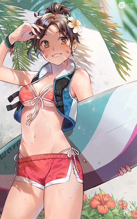 热浪滚滚，来体验下活力十足的二次泳装动漫少女海边插画美图吧