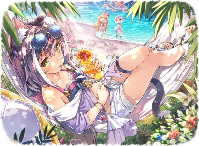 热浪滚滚，来体验下活力十足的二次泳装动漫少女海边插画美图吧