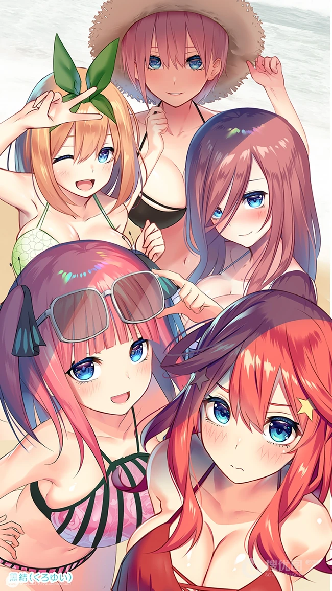 热浪滚滚，来体验下活力十足的二次泳装动漫少女海边插画美图吧