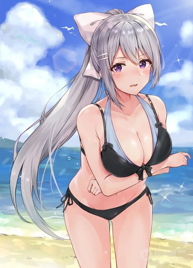 热浪滚滚，来体验下活力十足的二次泳装动漫少女海边插画美图吧