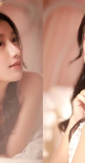 脸上画着彩妆的漂亮女生优优轻纱白裙优美摄影艺术写真图片