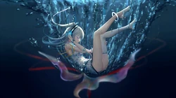 在水中，动漫少女，长筒袜，美腿，长发，超美二次高清壁纸图片